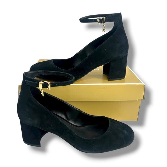NEW Michael Kors Perla Flex Singback Pumps Size 6.5 Black Suede Ankle Strap Heel - Picture 6 of 11